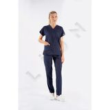 Lacivert Dr. Greys Modeli Likralı Hemşire Forması Unisex Yarasa Kol Doktor Scrubs Hastane Takımı Lacivert