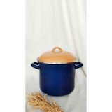 Lacivert Emaye Stockhpot Derin Tencere Bakraç 5 Litre 22 cm Çap Süt Reçel Salça Konserve Tenceresi