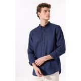Lacivert Erkek Düğmeli Regular Fit %100 Keten Gömlek F5SM-GML 2767