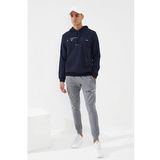 Lacivert Erkek Kanguru Cep Standart Kalıp Kapüşonlu Sweatshirt-87883