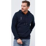 Lacivert Erkek Nakışlı Kanguru Cep Standart Kalıp Kapüşonlu Sweatshirt-87839