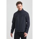 Lacivert Erkek Pamuk Polyester Karışımlı Çift Göğüs Fermuarlı Su ve Rüzgar Geçirmez Mevsimlik&yazlık Mont - 3XL