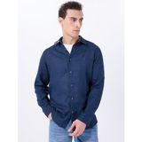 Lacivert Erkek Relaxed Fit Nakışlı %100 Keten Gömlek M5WM- GML1557 - 2XL
