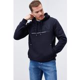 Lacivert Erkek Yazı Nakışlı Standart Kalıp Kapüşonlu Sweatshirt-87887