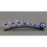Lacivert Filler Dekoratif Biblo Seti, Füme Plaka Üzerinde, 20cm, 7 Parça, Nazar Boncuğu Detaylı