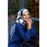 Lacivert Fırça İzi Desen Twill İpek Eşarp