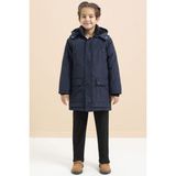 Lacivert Içi Kürklü Çıtçıtlı Cepli Uzun Kesim Erkek Çocuk Kapüşonlu Şişme Mont 21446 - 13 - 14 Yaş
