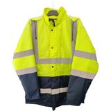 Lacivert İş Elbiseleri Hı-Vıs Yüksek Görünürlü Reflektörlü Iş Montu Parka Sarı-Lacivert - 2XL