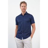 Lacivert İtalyan Yaka Kısa Kol Cepsiz Slim Fit Pamuklu Gömlek 1004260158