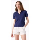 Lacivert Kadın Relaxed Düz Polo T-Shirt J5SL-TST7070 - M