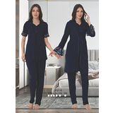 Lacivert Kadın Sabahlıklı Hamile Lohusa Pijama Takımı (Lacivert / 3XL)