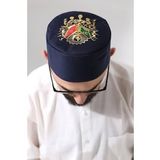 Lacivert Kapitone Osmanlı Arma Nakışlı Kalıp Namaz Takkesi