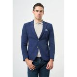 Lacivert Kareli Mono Yaka Likralı 6 Drop Ekstra Slim Fit Casual Ceket 1002240156