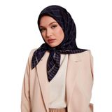 Lacivert Kareli Twill İpek Eşarp