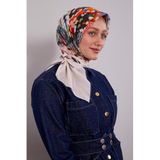 Lacivert Karışık Çiçek Desen Pamuk Eşarp