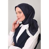 Lacivert Kenar Şeritli Monogram İpek Eşarp