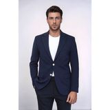 Lacivert Kendinden Desenli Örme Altın Renk Metal Düğmeli Slim Fit Erkek Blazer Ceket - Wessi - 6 Drop - 56 - Navy Blue