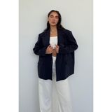 Lacivert Keten Blazer Kadın Ceket Mg2443