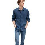 Lacivert Keten Gömlek Slim Fit/Dar Kesim 021190-81802