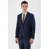 Lacivert Kırlangıç Yaka Çizgili 6 Drop Slim Fit Tam Astar Yünlü Takım Elbise 1001240159