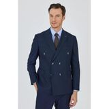 Lacivert Kırlangıç Yaka Çizgili Kruvaze 6 Drop Slim Fit Tam Astar Esnek Takım Elbise 1001250173