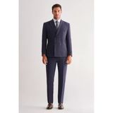 Lacivert Kırlangıç Yaka Çizgili Kruvaze 6 Drop Slim Fit Tam Astar Esnek Takım Elbise 1001255155