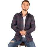 Lacivert Kırmızı Çizgili Oduncu Hediye Kutulu Erkek Gömlek S