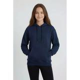 Lacivert Kız Çocuk Kanguru Cepli Şardonlu Kapüşonlu Sweatshirt 24689
