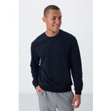Lacivert Kompakt Pamuklu Kalın Pürüzsüz Dokulu O Yaka Standart Fit Erkek Sweatshirt -88405