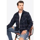 Lacivert Mavi Çizgili Oversize Oduncu Hediye Kutulu Erkek Gömlek L