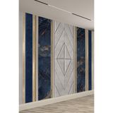 Lacivert Mermer & Gri Panel Desenli Tekstil Duvar Kağıdı, 300 x 240