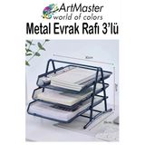 Lacivert Metal Evrak Rafı 3 Lü 1 Paket Masaüstü A4 Dosya 3 Katlı Düzenleyici Kağıt Tepsisi Metal Fileli Hareketli
