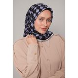 Lacivert Mini Yonca Desen Twill İpek Eşarp