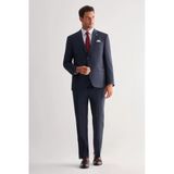Lacivert Mono Yaka Çizgili 4 Drop Comfort Fit Tam Astar Esnek Takım Elbise 1001255121