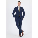 Lacivert Mono Yaka Yarım Astar 6 Drop Slim Fit Beli Lastikli Takım Elbise 1001250121 - 56
