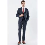 Lacivert Mono Yaka Yelekli 6 Drop Slim Fit Tam Astar Esnek Takım Elbise 1001240186