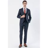Lacivert Mono Yaka Yelekli 6 Drop Slim Fit Tam Astar Esnek Takım Elbise 1001245186