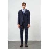 Lacivert Mono Yaka Yelekli 6 Drop Slim Fit Tam Astar Esnek Takım Elbise 1001245386