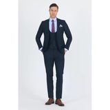 Lacivert Mono Yaka Yelekli 6 Drop Slim Fit Tam Astar Esnek Takım Elbise 1001250186