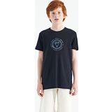 Lacivert Nakış İşleme Detaylı O Yaka Standart Kalıp Erkek Çocuk T-Shirt - 11115