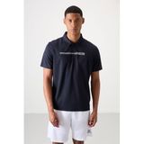 Lacivert Nefes Alan Dokulu İnce Esnek Standart Fit Polo Yaka Erkek Performans T-Shirt - 88393