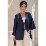 Lacivert Önü Bağlamalı Kimono Tunik /Likralı Yazlık Kumaş