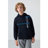 Lacivert Pamuklu Kalın İçi Tüylü Yumuşak Dokulu Standart Fit Baskılı Erkek Çocuk Sweatshirt - 11239