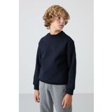 Lacivert Pamuklu Kalın İçi Tüylü Yumuşak Dokulu Standart Fit Nakışlı Erkek Çocuk Sweatshirt - 11232