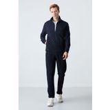 Lacivert Pamuklu Kalın Yumuşak Dokulu Comfort Fit Basic Erkek Eşofman Takım - 85260