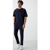 Lacivert Pamuklu Kalın Yumuşak Dokulu Oversize Fit Basic Erkek Eşofman Takım - 85251