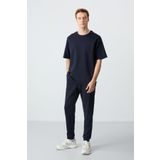 Lacivert Pamuklu Kalın Yumuşak Dokulu Oversize Fit Basic Erkek Eşofman Takım - 85261
