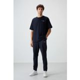 Lacivert Pamuklu Kalın Yumuşak Dokulu Oversize Fit Nakışlı Erkek Eşofman Takım - 85252