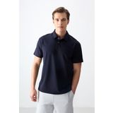 Lacivert Pamuklu Kalın Yumuşak Dokulu Polo Yaka Oversize Fit Basic Erkek T- Shirt - 88381