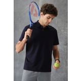 Lacivert Pamuklu Kalın Yumuşak Dokulu Polo Yaka Oversize Fit Basic Erkek T- Shirt - 88382